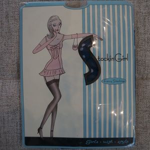 Stocking Girl - Opaque Printed Tights, Blue/White